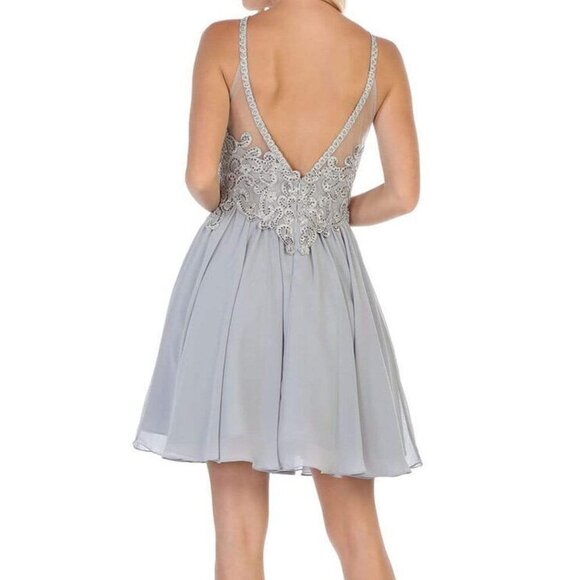 NWT May Queen MQ1614 Cocktail Dress Silver Size 8 - Picture 2 of 6